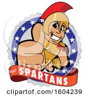 Poster, Art Print Of Spartan Or Trojan Warrior School Mascot Character Holding A Thumb Up On A Badge