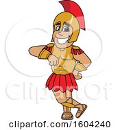 Clipart Of A Spartan Or Trojan Warrior School Mascot Character Leaning Royalty Free Vector Illustration by Toons4Biz