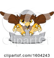 Poster, Art Print Of Brown And White Owl School Mascot Character Swooping Over A Banner