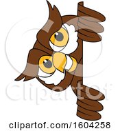 Poster, Art Print Of Brown And White Owl School Mascot Character Looking Around A Sign