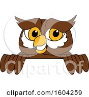 Poster, Art Print Of Brown And White Owl School Mascot Character Over A Sign