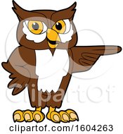 Poster, Art Print Of Brown And White Owl School Mascot Character Pointing