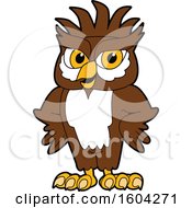 Poster, Art Print Of Brown And White Owl School Mascot Character With A Mohawk And Hands On His Hips
