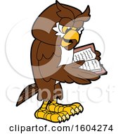 Poster, Art Print Of Brown And White Owl School Mascot Character Reading A Book
