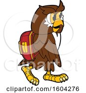 Poster, Art Print Of Brown And White Owl School Mascot Character Wearing A Backpack