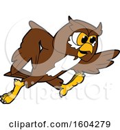 Poster, Art Print Of Brown And White Owl School Mascot Character Running