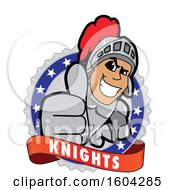 Poster, Art Print Of Knight School Mascot Character Holding A Thumb Up On A Badge