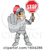 Poster, Art Print Of Knight School Mascot Character Holding A Stop Sign