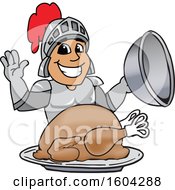 Poster, Art Print Of Knight School Mascot Character Serving A Thanksgiving Turkey