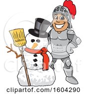 Poster, Art Print Of Knight School Mascot Character With A Christmas Snowman