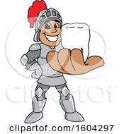 Clipart Of A Knight School Mascot Character Holding A Tooth Royalty Free Vector Illustration