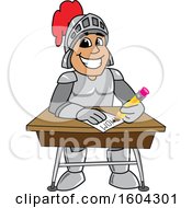 Poster, Art Print Of Knight School Mascot Character Writing At A Desk
