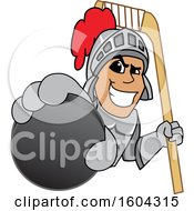 Poster, Art Print Of Knight School Mascot Character Holding A Hockey Puck And Stick