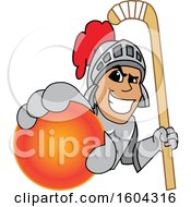 Poster, Art Print Of Knight School Mascot Character Holding A Hockey Ball And Stick