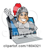 Poster, Art Print Of Knight School Mascot Character Emerging From A Computer Screen