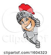 Clipart Of A Knight School Mascot Character Looking Around A Sign Royalty Free Vector Illustration by Toons4Biz