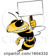 Hornet Or Yellow Jacket School Mascot Character Holding A Blank Sign