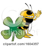 Hornet Or Yellow Jacket School Mascot Character With A St Patricks Day Clover