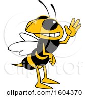 Clipart Of A Hornet Or Yellow Jacket School Mascot Character Waving Royalty Free Vector Illustration by Mascot Junction