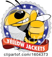 Poster, Art Print Of Yellow Jacket School Mascot Character Giving A Thumb Up On A Badge