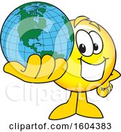 Clipart Of A Smiley Emoji School Mascot Character Holding A Globe Royalty Free Vector Illustration