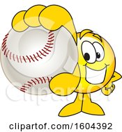 Clipart Of A Smiley Emoji School Mascot Character Grabbing A Baseball Royalty Free Vector Illustration by Mascot Junction