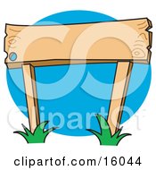 Poster, Art Print Of Blank Wooden Sign With Grass Growing Around The Posts