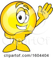 Clipart Of A Smiley Emoji School Mascot Character Waving And Pointing Royalty Free Vector Illustration by Mascot Junction