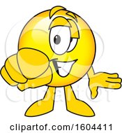 Smiley Emoji School Mascot Character Pointing Outwards by Mascot Junction