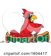 Red Cardinal Bird School Mascot Character Rowing A Canoe