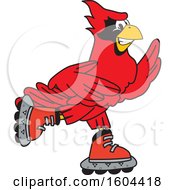 Red Cardinal Bird School Mascot Character Roller Blading