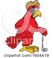 Red Cardinal Bird School Mascot Character Golfer