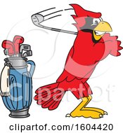 Poster, Art Print Of Red Cardinal Bird School Mascot Character Golfing