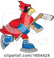 Poster, Art Print Of Red Cardinal Bird School Mascot Character Playing Ice Hockey
