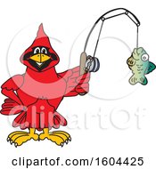 Poster, Art Print Of Red Cardinal Bird School Mascot Character Fishing
