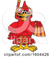 Poster, Art Print Of Red Cardinal Bird School Mascot Character In Scuba Gear