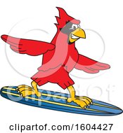 Poster, Art Print Of Red Cardinal Bird School Mascot Character Surfing