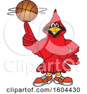 Poster, Art Print Of Red Cardinal Bird School Mascot Character Spinning A Basketball