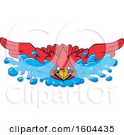 Poster, Art Print Of Red Cardinal Bird School Mascot Character Swimming