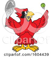 Poster, Art Print Of Red Cardinal Bird School Mascot Character Playing Tennis
