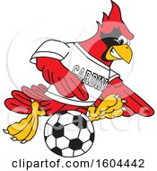 Poster, Art Print Of Red Cardinal Bird School Mascot Character Playing Soccer