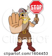Poster, Art Print Of Male Viking School Mascot Character Holding A Stop Sign