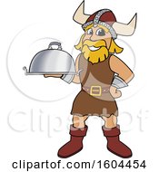 Clipart Of A Male Viking School Mascot Character Holding A Platter Royalty Free Vector Illustration
