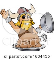 Poster, Art Print Of Male Viking School Mascot Character Serving A Thanksgiving Turkey