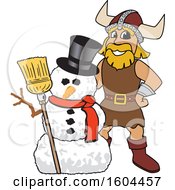 Poster, Art Print Of Male Viking School Mascot Character With A Christmas Snowman