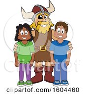 Poster, Art Print Of Male Viking School Mascot Character With Students