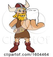 Poster, Art Print Of Male Viking School Mascot Character Holding Out A Tooth