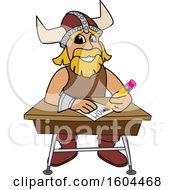 Poster, Art Print Of Male Viking School Mascot Character Writing At A Desk
