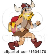 Poster, Art Print Of Male Viking School Mascot Character Running With A Backpack