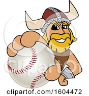 Poster, Art Print Of Male Viking School Mascot Character Grabbing A Baseball